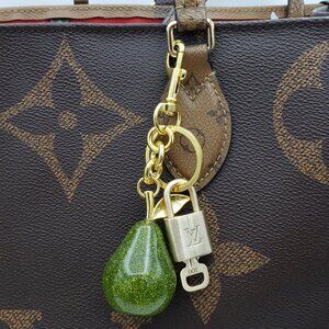 Authentic Louis Vuitton Lock & Key with Unbranded Avocado Charm, Keychain